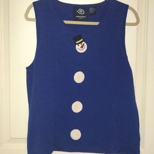 AMAZING BLUE snowman sleeveless sweater XL☃️☃️.